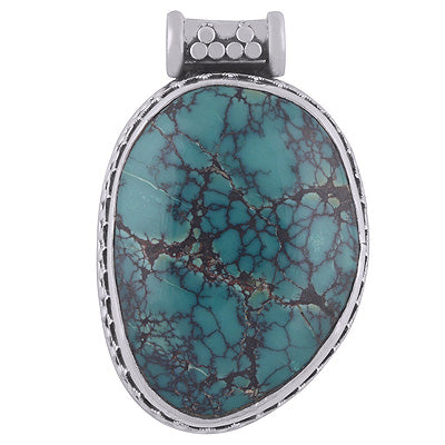 Authentic Rawa & Wire Handwork Around Turquoise Fancy Shape 925 Sterling Solid Silver Pendant - R8400009-2