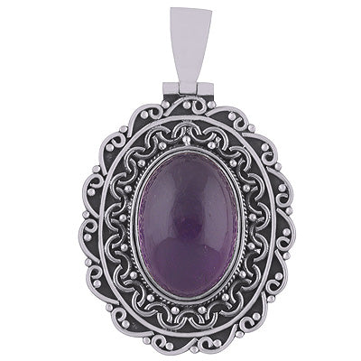 Beautiful Handwork Around Amethyst Oval Shape 925 Sterling Solid Silver Pendant - R8400010-1