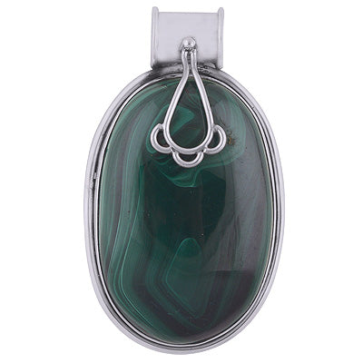 Elegant Handwork Around Gemstone Malachite Oval Shape 925 Sterling Solid Silver Pendant - R8400010-10