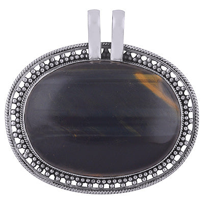 Alluring Handwork Around Gemstone Iron Tiger's Eye Oval Shape 925 Sterling Solid Silver Pendant - R8400010-18