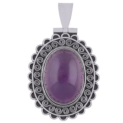 Gorgeous Handwork Around Amethyst Oval Shape 925 Sterling Solid Silver Pendant - R8400010-2