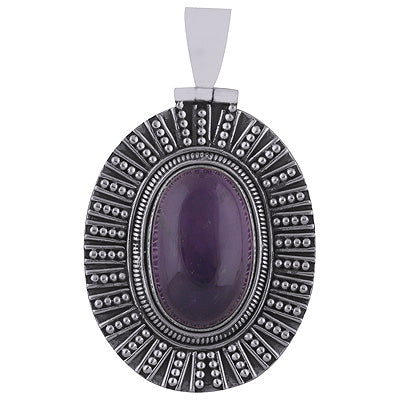 Stunning Handwork Around Amethyst Oval Shape 925 Sterling Solid Silver Pendant - R8400010-3