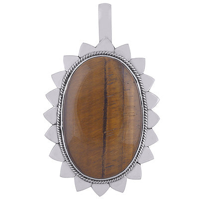 Stunning Handwork Around Tiger's Eye Oval Shape 925 Sterling Solid Silver Pendant - R8400010-8
