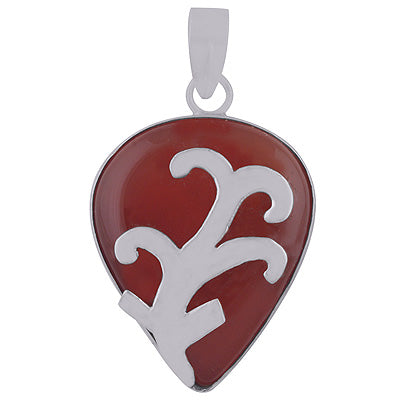 Stunning Silver Work Around Carnelian Pear Shape 925 Sterling Solid Silver Pendant - R8400011-14