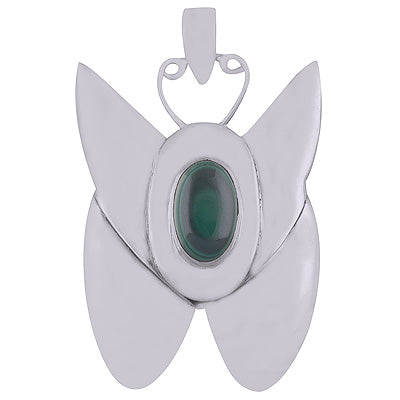 Gorgeous Butterfly Around Malachite Oval Shape 925 Sterling Solid Silver Pendant - R8400011-15