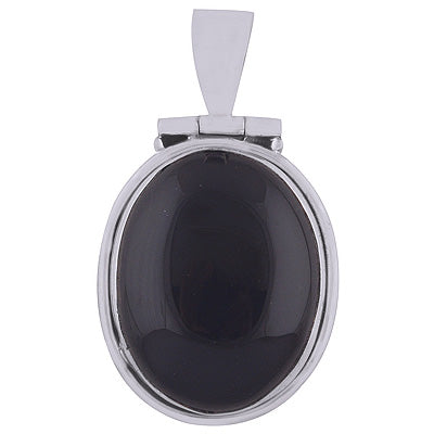 Minimal Work Around Black Onyx Oval Shape 925 Sterling Solid Silver Pendant - R8400011-17