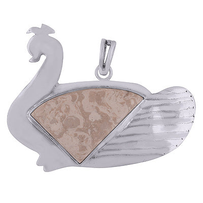Stunning Swan Textured Around Agate Fancy Shape 925 Sterling Solid Silver Pendant - R8400011-20