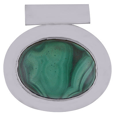 Alluring Plain Silver work Around Malachite Oval Shape 925 Sterling Solid Silver Pendant - R8400012-12