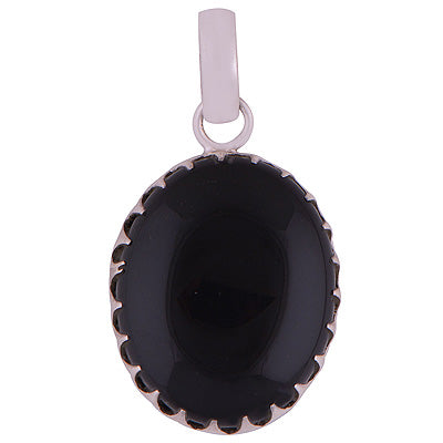 Stunning Plain Silver Work Black Onyx Oval Shape 925 Sterling Solid Silver Pendant - R8400012-14