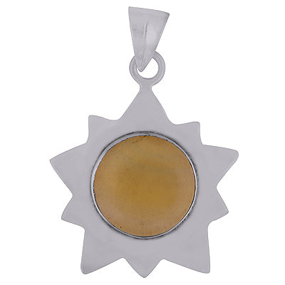 Beautiful Plain Silver work Around Yellow Onyx Round Shape 925 Sterling Solid Silver Pendant - R8400012-25