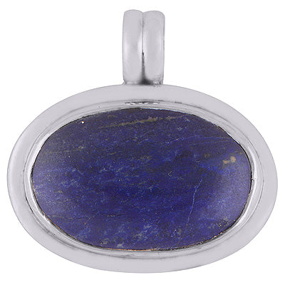 Stunning Plain Silver Work Lapis Oval Shape 925 Sterling Solid Silver Pendant - R8400012-8