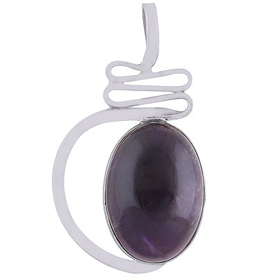 Beautiful Plain Silver work Around Amethyst Oval Shape 925 Sterling Solid Silver Pendant - R8400013-1