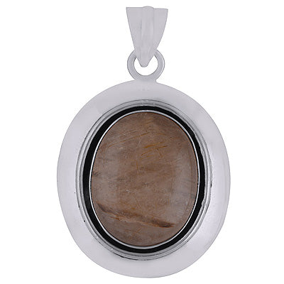Minimal Rawa Work on Golden Rutile Oval Shape 925 Sterling Solid Silver Pendant - R8400013-14