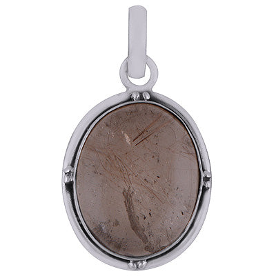 Stunning Plain Silver Work Golden Rutile Oval Shape 925 Sterling Solid Silver Pendant - R8400013-15