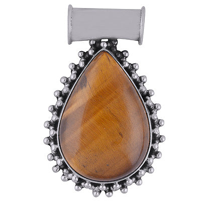Alluring Plain Silver work Around Tiger's Eye Pear Shape 925 Sterling Solid Silver Pendant - R8400013-19