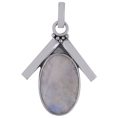 Stunning Plain Silver work Around Rainbow Moonstone Oval Shape 925 Sterling Solid Silver Pendant - R8400013-6