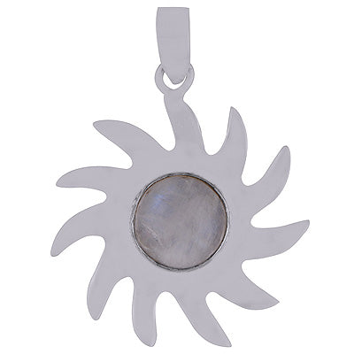 Stunning Handmade Sun Inspired Design Rainbow Moonstone Round Shape 925 Sterling Solid Silver Pendant - R8400013-7