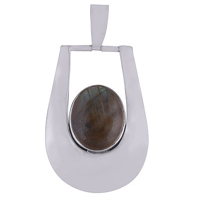 Minimal Rawa Work on Labradorite Oval Shape 925 Sterling Solid Silver Pendant - R8400013-8