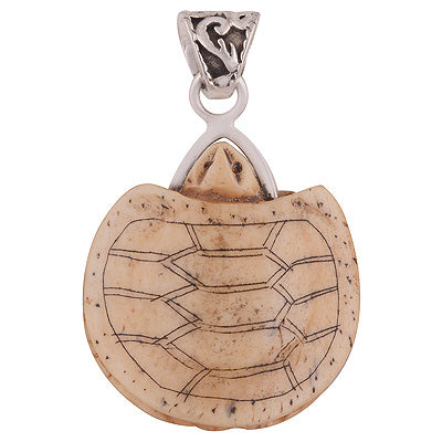 Beautifully Carved out Tortoise Out Of Bone Bone Face Fancy Shape 925 Sterling Solid Silver Pendant - R8400014-2