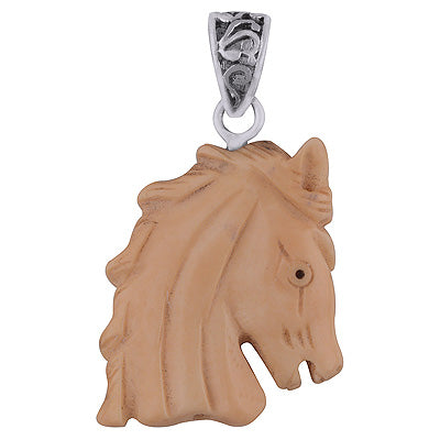 Beautifully Carved out Horse Out Of Bone Bone Face Fancy Shape 925 Sterling Solid Silver Pendant - R8400014-8
