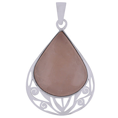 Gorgeous Jali Work Around Rose Quartz Pear Shape 925 Sterling Solid Silver Pendant - R8400015-10