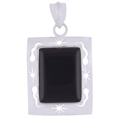 Gorgeous Jali Work Around Black Onyx Rectangle Shape 925 Sterling Solid Silver Pendant - R8400015-13