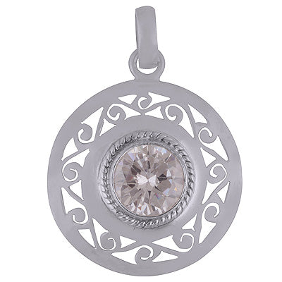 Gorgeous Jali Work Around White Cubic Zirconia Round Shape 925 Sterling Solid Silver Pendant - R8400015-3