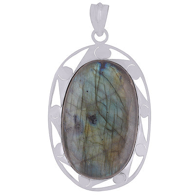 Beautiful Jali Work Around Labradorite Oval Shape 925 Sterling Solid Silver Pendant - R8400015-4