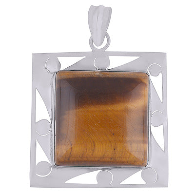 Alluring Jali Work Around Tiger's Eye Square Shape 925 Sterling Solid Silver Pendant - R8400015-5