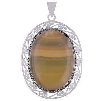 Gorgeous Jali Work Around Fluorite Oval Shape 925 Sterling Solid Silver Pendant - R8400015-6