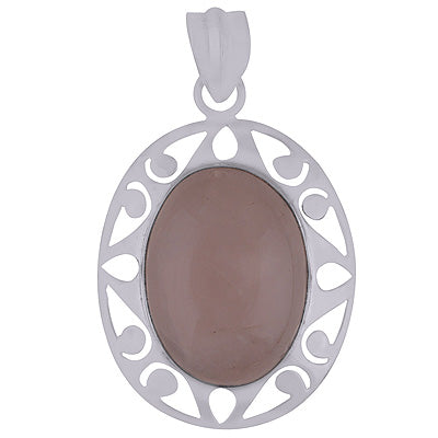 Stunning Jali Work Around Rose Quartz Oval Shape 925 Sterling Solid Silver Pendant - R8400015-7