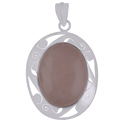 Alluring Jali Work Around Rose Quartz Oval Shape 925 Sterling Solid Silver Pendant - R8400015-9