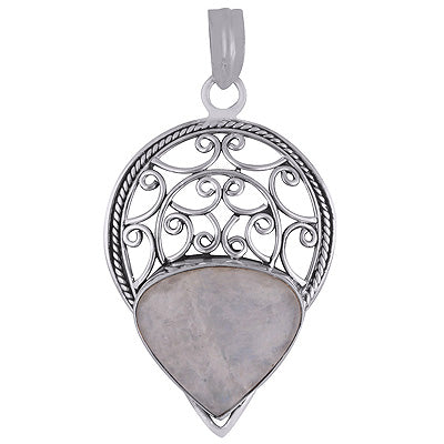 Beautiful Textured Wire Work Around Rainbow Moonstone Pear Shape 925 Sterling Solid Silver Pendant - R8400016-2