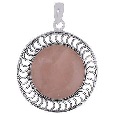 Elegant Wire Work Around Rose Quartz Round Shape 925 Sterling Solid Silver Pendant - R8400016-20
