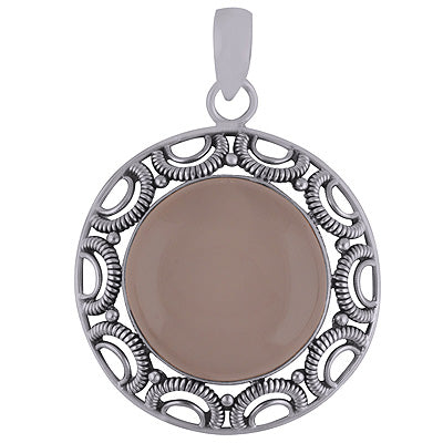 Authentic Work Around Rose Quartz Round Shape 925 Sterling Solid Silver Pendant - R8400016-21