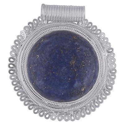 Authentic Handcrafted Design Around Lapis Round Shape 925 Sterling Solid Silver Pendant - R8400016-5