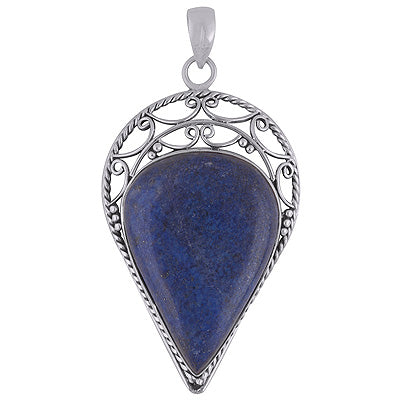 Beautiful Handwork On Lapis Pear Shape 925 Sterling Solid Silver Pendant - R8400016-6