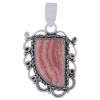 Stunning Handwork Around Rhodochrosite Fancy Shape 925 Sterling Solid Silver Pendant - R8400016-7