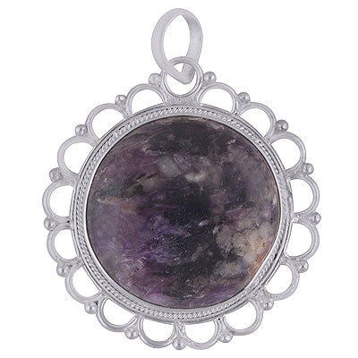 Elegant Wire Work Around Charoite Round Shape 925 Sterling Solid Silver Pendant - R8400016-8