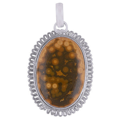 Stunning Wire Work Around Leopard Skin Jasper Oval Shape 925 Sterling Solid Silver Pendant - R8400017-10