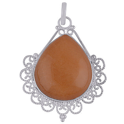 Beautiful Handwork On Yellow Aventurine Pear Shape 925 Sterling Solid Silver Pendant - R8400017-15