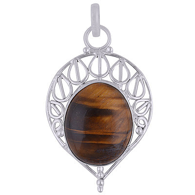 Authentic Work Around Tiger's Eye Oval Shape 925 Sterling Solid Silver Pendant - R8400017-18