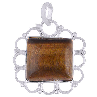 Stunning Wire Work Around Tiger's Eye Square Shape 925 Sterling Solid Silver Pendant - R8400017-19