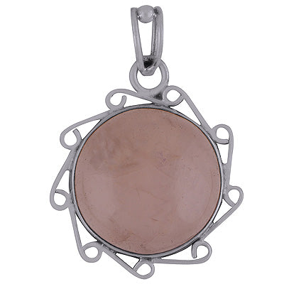 Gorgeous Handcrafted Work Around Rose Quartz Round Shape 925 Sterling Solid Silver Pendant - R8400017-21