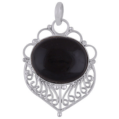 Stunning Handwork Around Black Onyx Oval Shape 925 Sterling Solid Silver Pendant - R8400017-25