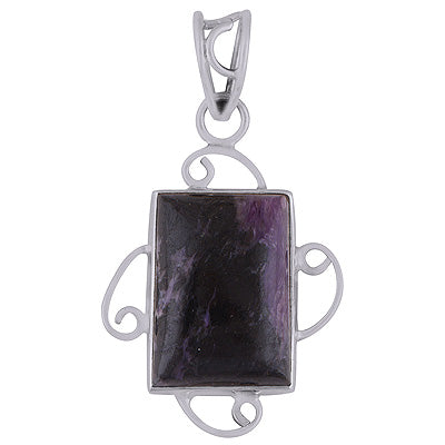 Elegant Wire Work Around Charoite Rectangle Shape 925 Sterling Solid Silver Pendant - R8400017-8