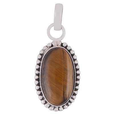 Alluring Rawa Work Around Tiger's Eye Oval Shape 925 Sterling Solid Silver Pendant - R8400018-25