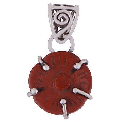 Beautifully Setting Around Gemstone Coral Round Shape 925 Sterling Solid Silver Pendant - R8400018-33