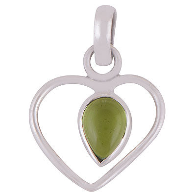 Beautiful Drop inside Heart Peridot Pear Shape 925 Sterling Solid Silver Pendant - R8400018-35