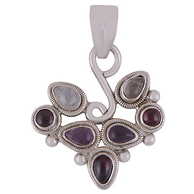 Alluring Multiple Twisted Wire Around Amethyst,Garnet,Rainbow Moonstone Round,D Shape 925 Sterling Solid Silver Pendant - R8400018-38